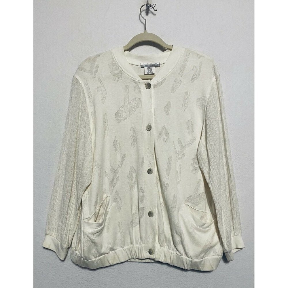 Vintage Nino Wong Jacket Womens Medium Ivory White Lightweight Snap Boho